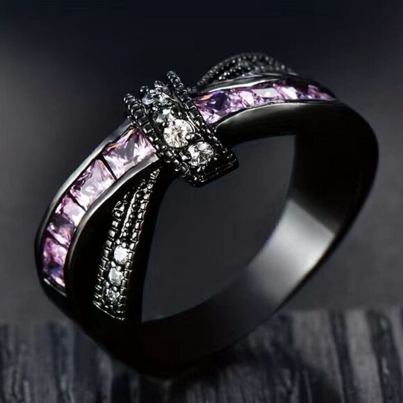 Gothic Style Ring Trendy X Shape Knot Design Inlaid Shining Zircons SIZE 10 - Picture 6 of 8